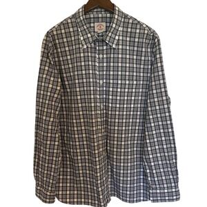 Brooks Brothers Mens XL Plaid Button Down Shirt Navy Blue White Cotton